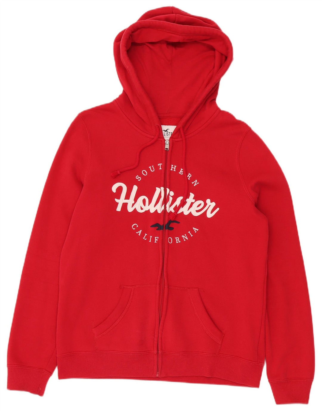 HOLLISTER Suéter con capucha y cremallera gráfica para mujer Reino Unido 14 Algodón rojo mediano