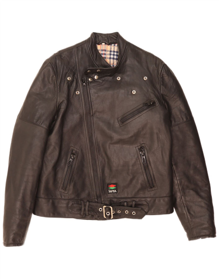 Vintage hombres cuero biker chaqueta Reino Unido 40 grande negro