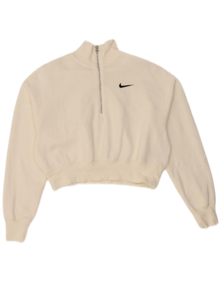 Nike Mujer Oversize Crop Zip Neck Sudadera Jumper UK 10 Small White