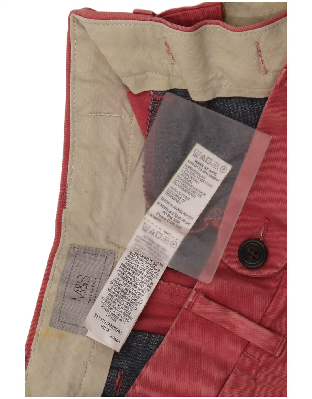 Marks & Spencer Pantalones cortos chinos para hombre W32 Algodón rojo medio