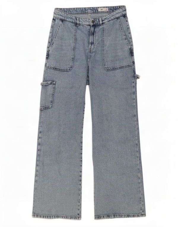 Marks & Spencer Jeans de pierna ancha y cintura alta para mujer UK 12 mediano W32 L32 Azul