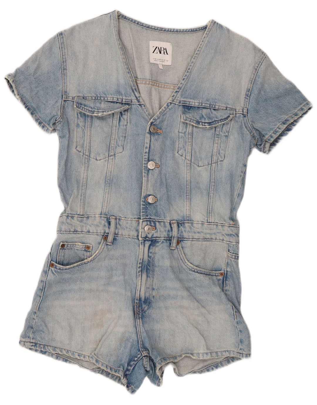 Zara Mujer Denim Playsuit UK 12 Algodón Azul Medio