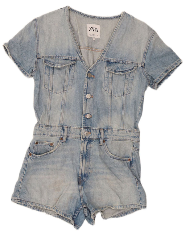 Zara Mujer Denim Playsuit UK 12 Algodón Azul Medio
