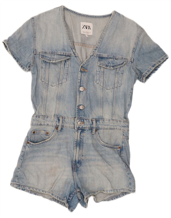 Zara Mujer Denim Playsuit UK 12 Algodón Azul Medio