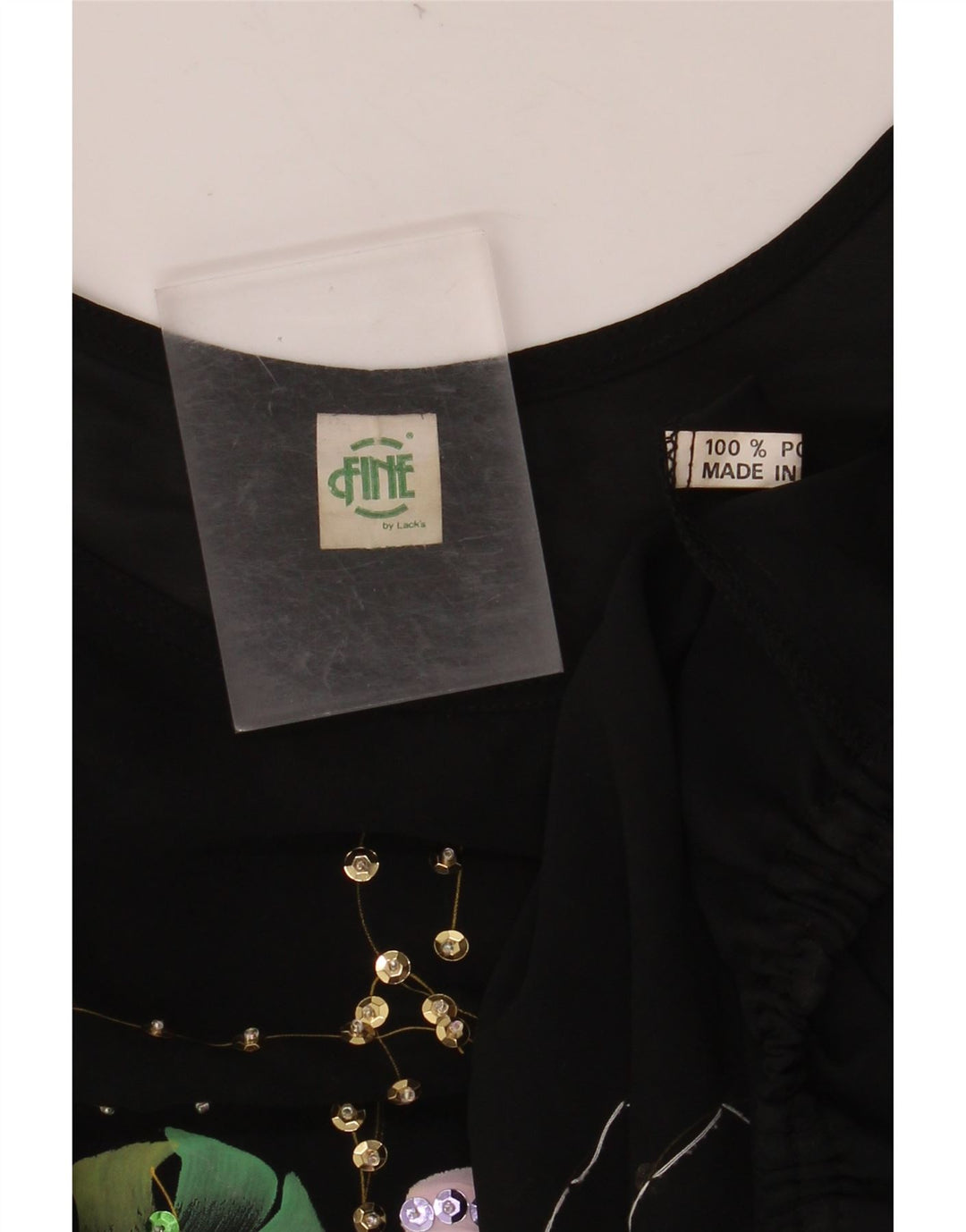 VINTAGE Mujer Crop Batwing Blusa Top UK 18 XL Poliéster floral negro