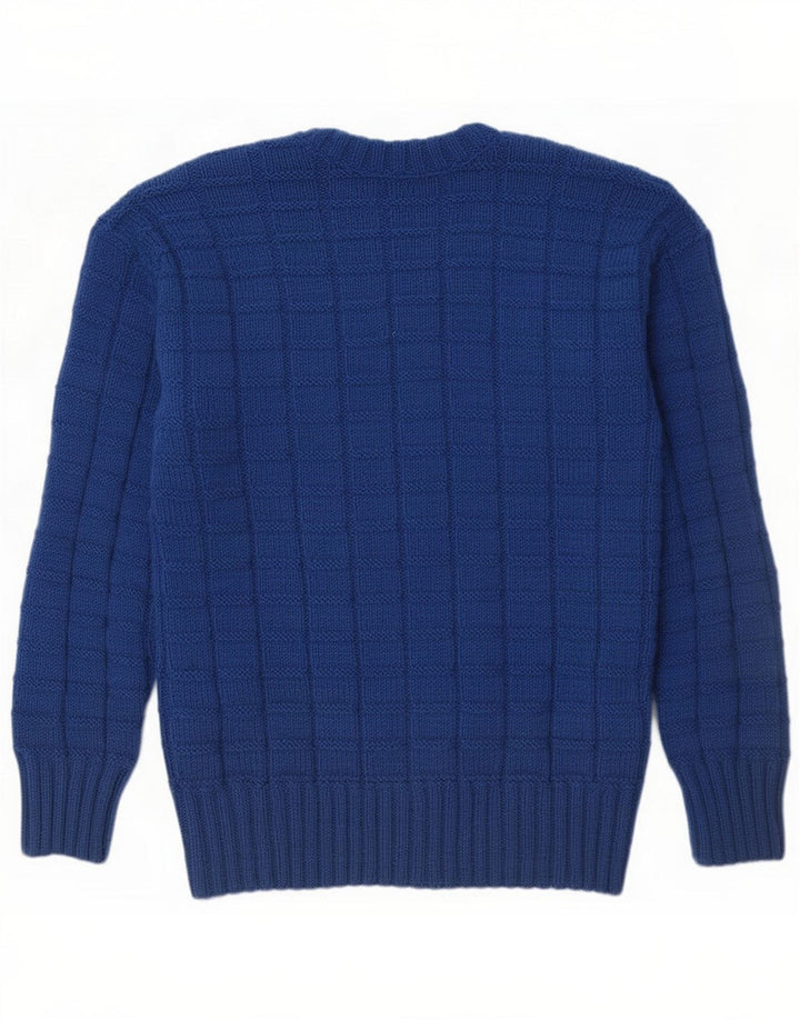 Jersey vintage con cuello en V para hombre azul pequeño