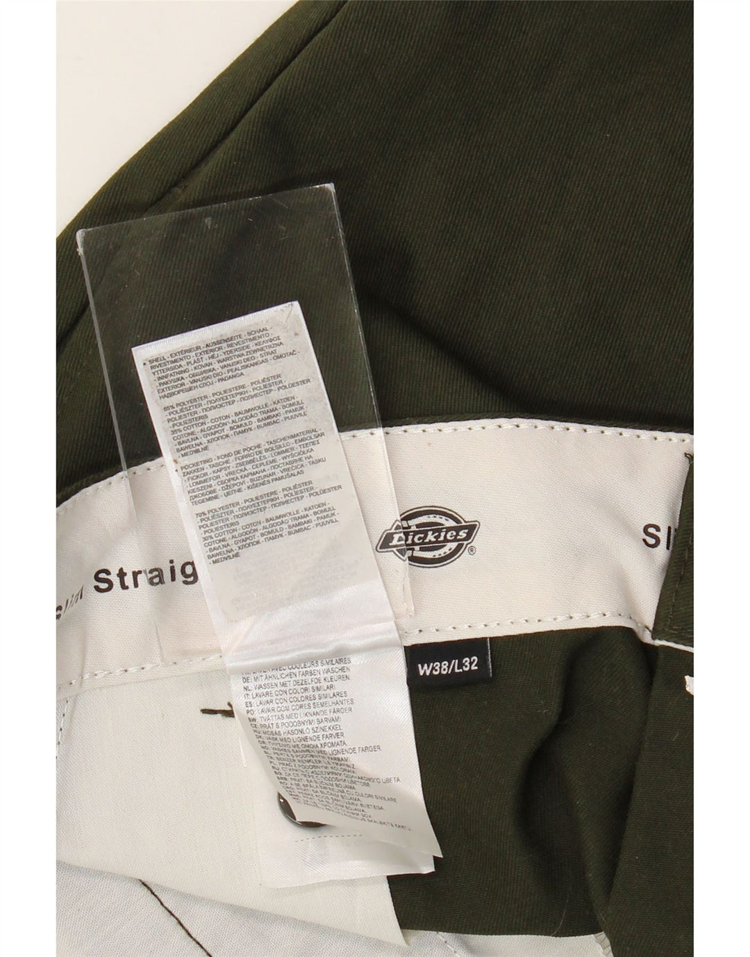 DICKIES Pantalón chino recto y delgado para hombre W38 L32 Poliéster caqui