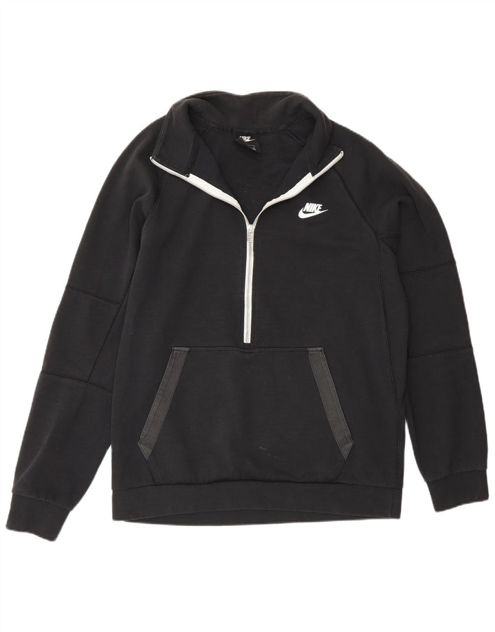 Nike Sudadera con cuello con cremallera y jersey de algodón negro mediano para hombre