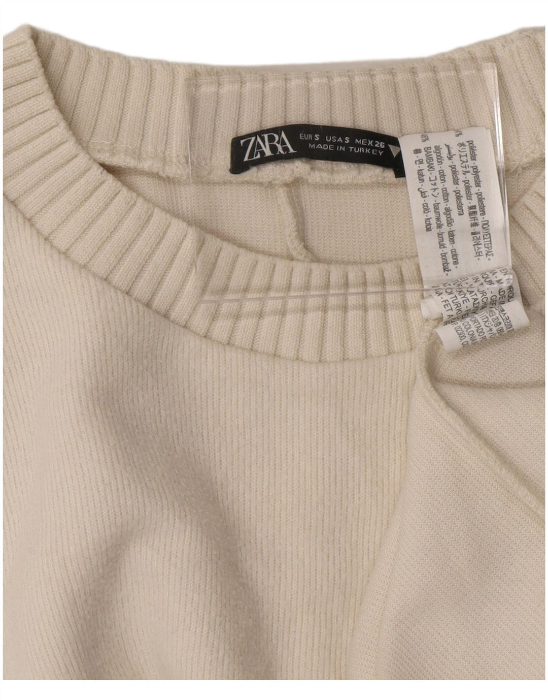 ZARA Suéter tipo jersey con cuello redondo y corte extragrande para mujer UK 10 Small Blanco