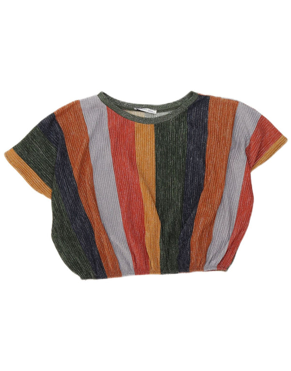 Zara Mujer Blusa Corta Top UK 44 Mediano Rayas Multicolor