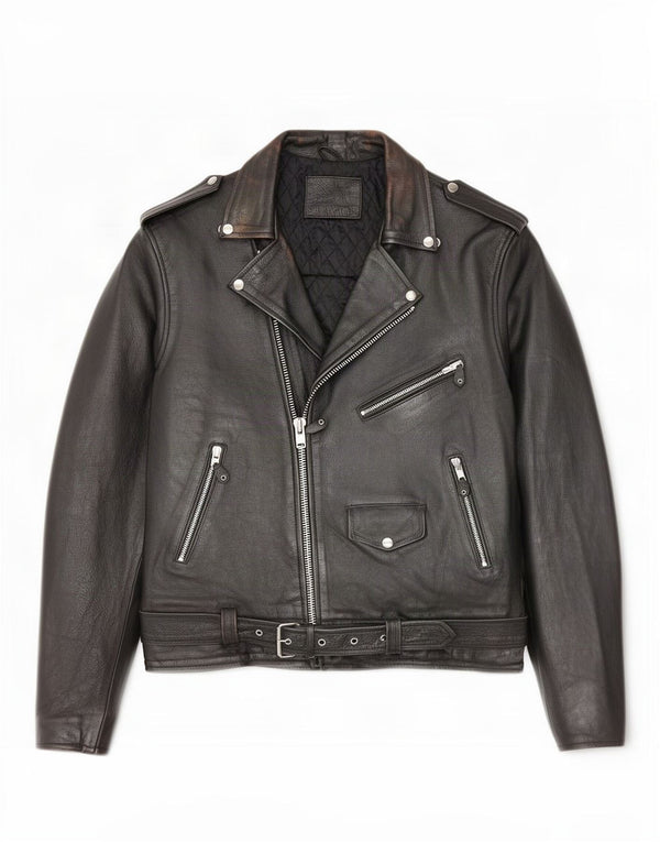 Vintage hombres cuero biker chaqueta Reino Unido 38 medio negro