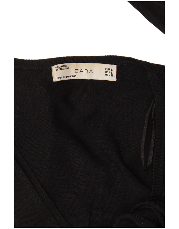 Zara Mujer Basic Crop Cardigan Top UK 44 Large Viscosa Negra