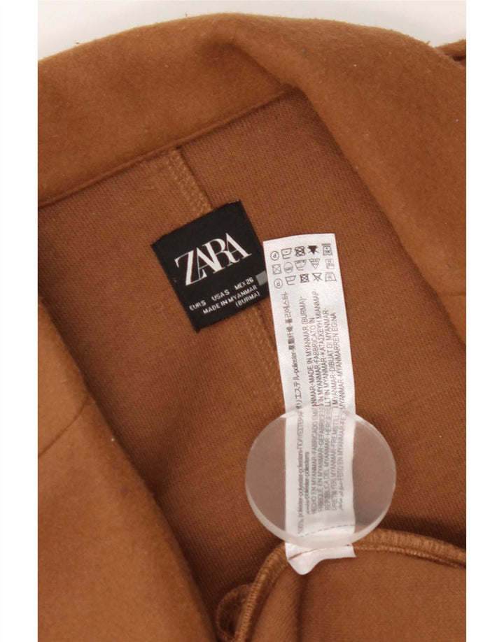 Zara Mujer Abrigo UK 10 Pequeño Marrón Poliéster