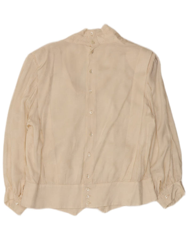 VINTAGE Mujer 3/4 Manga Camisa Blusa Reino Unido 14 Grande Off White Floral