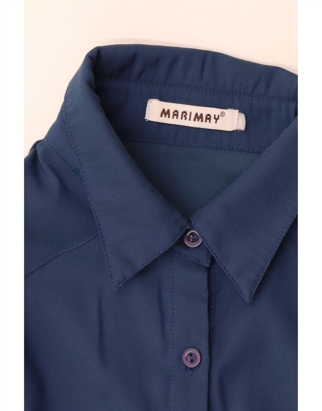 Vintage mujer camisa Reino Unido 12 medio azul marino algodón