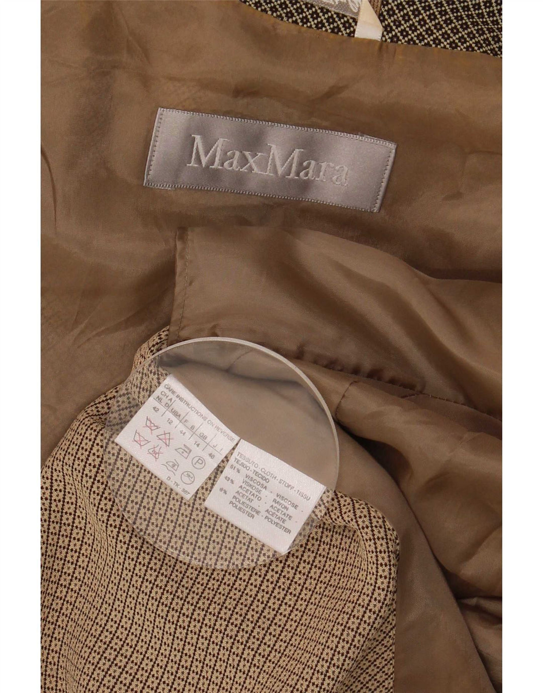 Max Mara Chaqueta Blazer de 4 Botones para Mujer UK 44 Viscosa geométrica marrón Grande