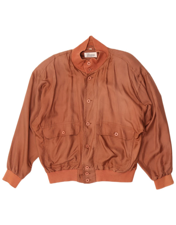 Vintage Mens Bomber Chaqueta Reino Unido 38 Seda Rosa Mediana