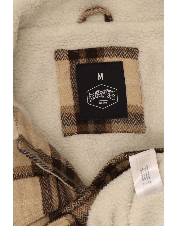 Vintage hombres Sherpa chaqueta Reino Unido 38 medio beige comprobar poliéster