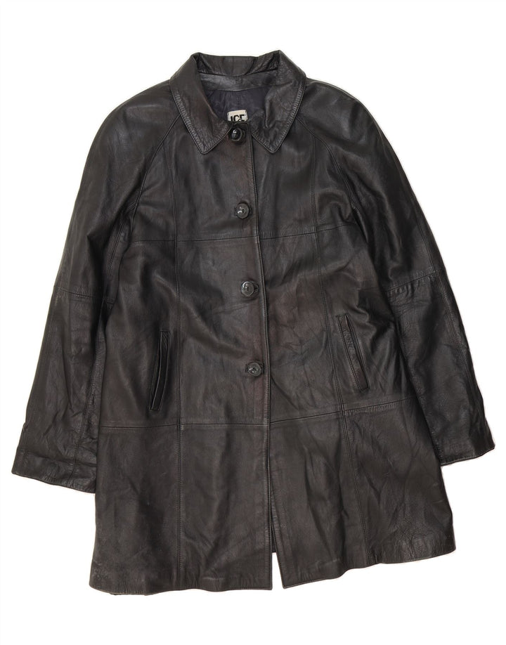 ICEBREAKER Womens Leather Coat IT 53 2XL Black Leather Vintage Icebreaker and Second-Hand Icebreaker from Messina Hembry 