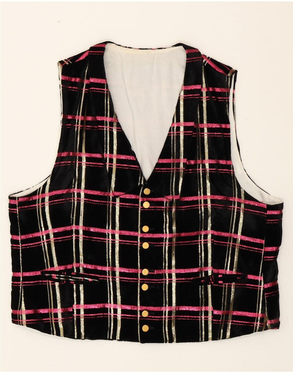 VINTAGE Chaleco de terciopelo para mujer Reino Unido 18 XL Cuadro negro