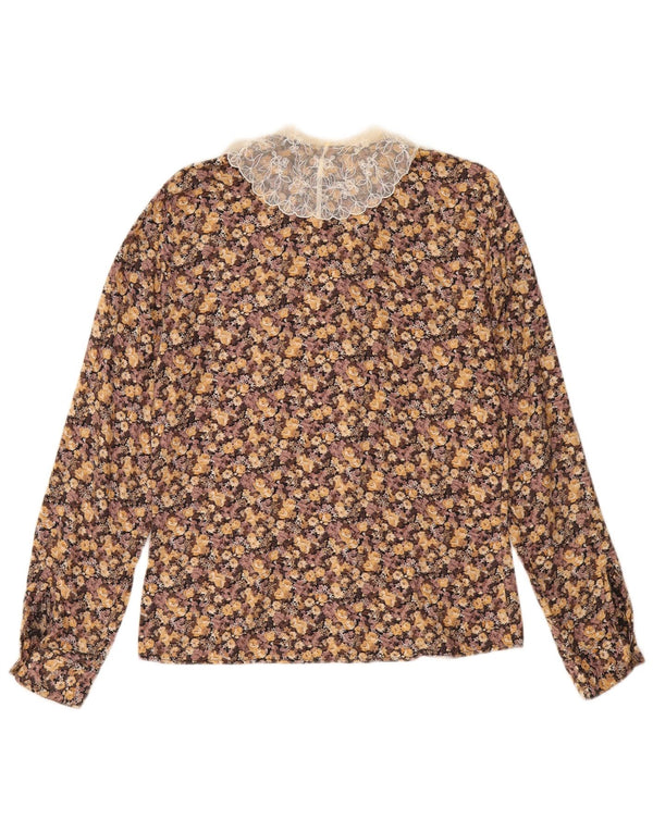 BENETTON Blusa camisera para mujer UK 42 Marrón medio Floral
