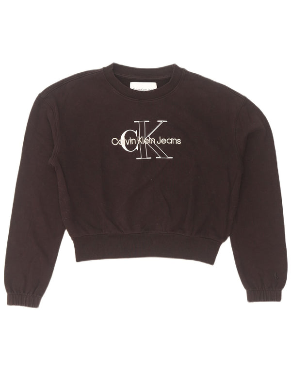 Calvin Klein Jeans Mujer Crop Graphic Sudadera Jumper UK 10 Small Negro