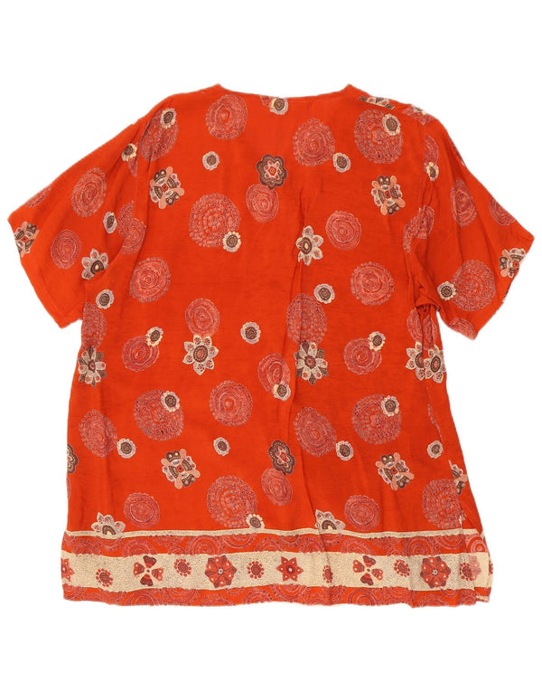 Amaranto Blusa de manga corta para mujer UK 44 Rayón floral naranja medio