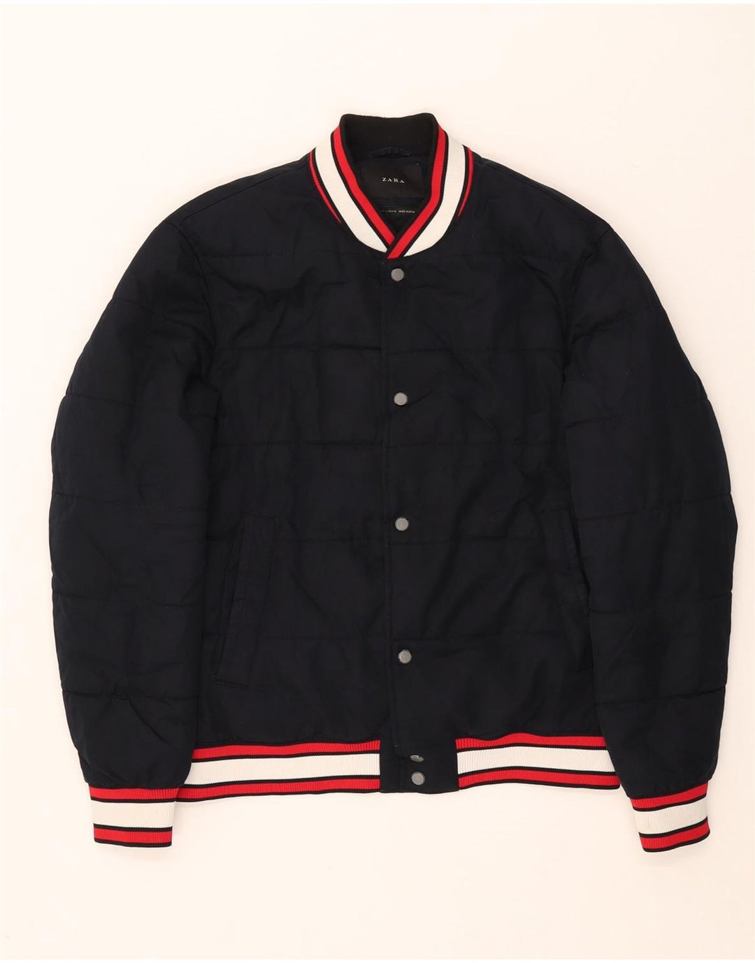 Zara Hombre Chaqueta Acolchada UK 40 Grande Poliéster Azul Marino