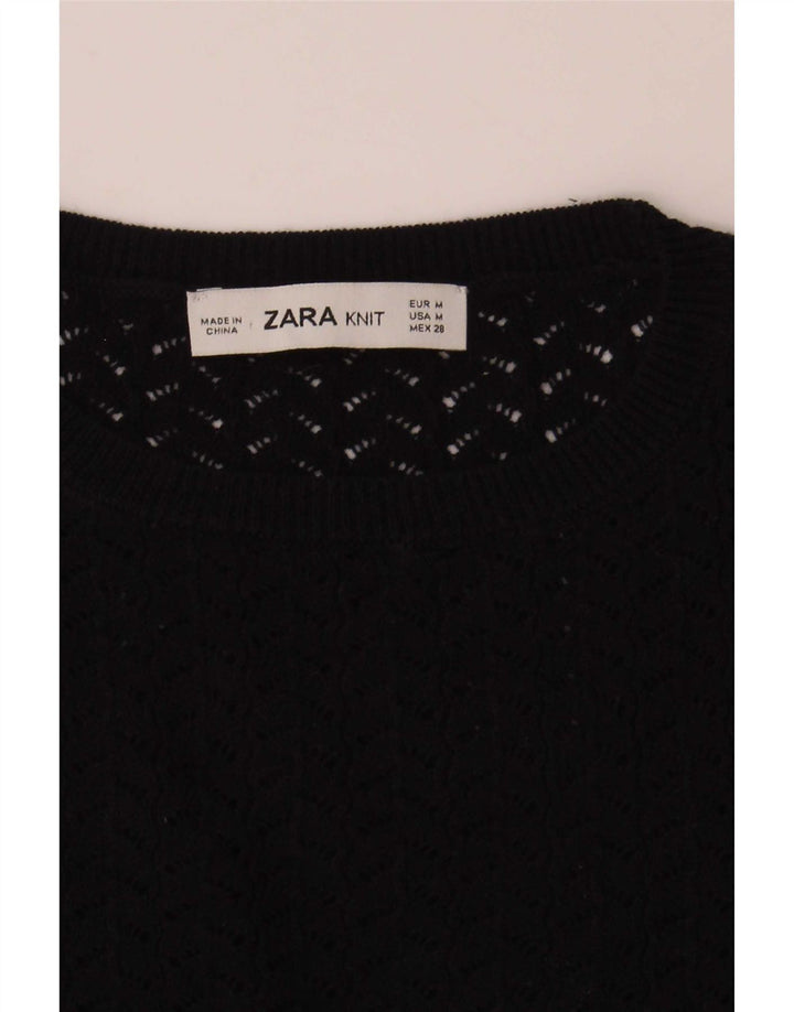 Zara Blusa de punto corta para mujer UK 40 Mediano Azul marino a rayas