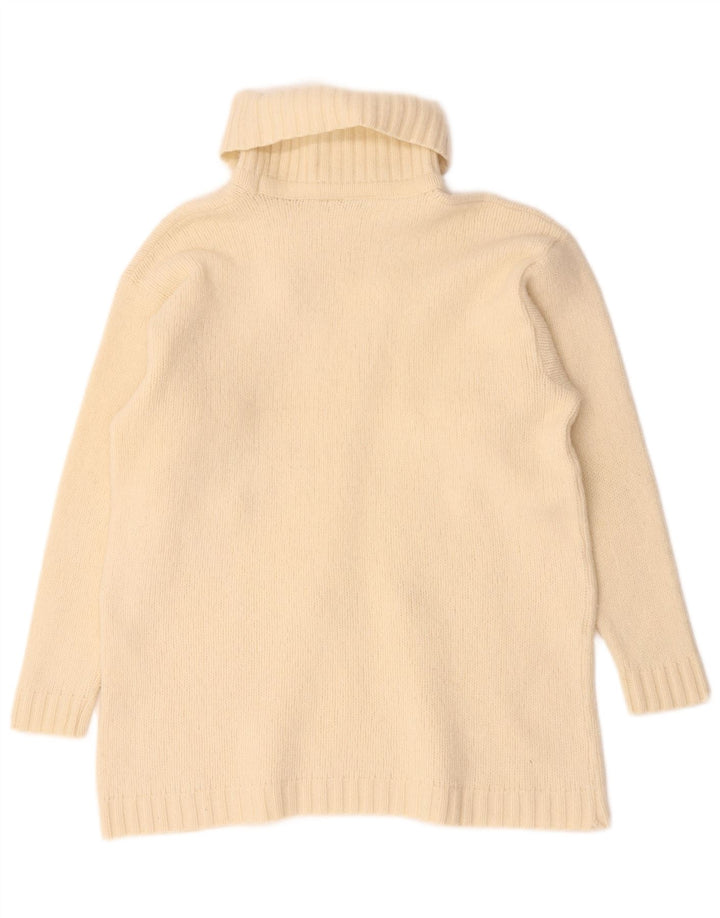 Vintage mujer rollo cuello jersey suéter Reino Unido 14 medio apagado blanco geométrico