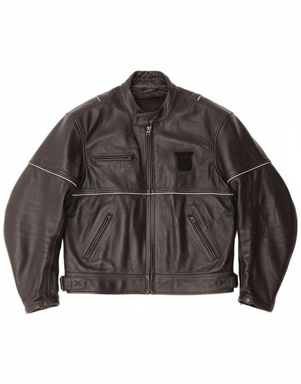 VINTAGE Chaqueta Racer de cuero para hombre Reino Unido 46 3XL Cuero negro