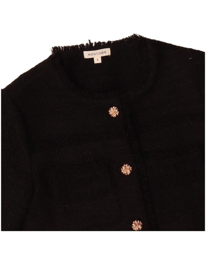 MONSOON Chaqueta tipo blazer de 5 botones para mujer UK 10 Small Poliéster negro