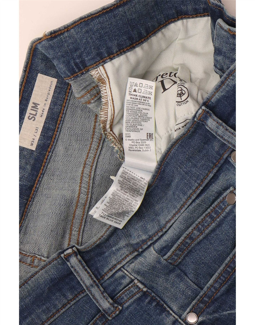 Marks & Spencer Vaqueros ajustados para hombre W34 L31 Algodón azul