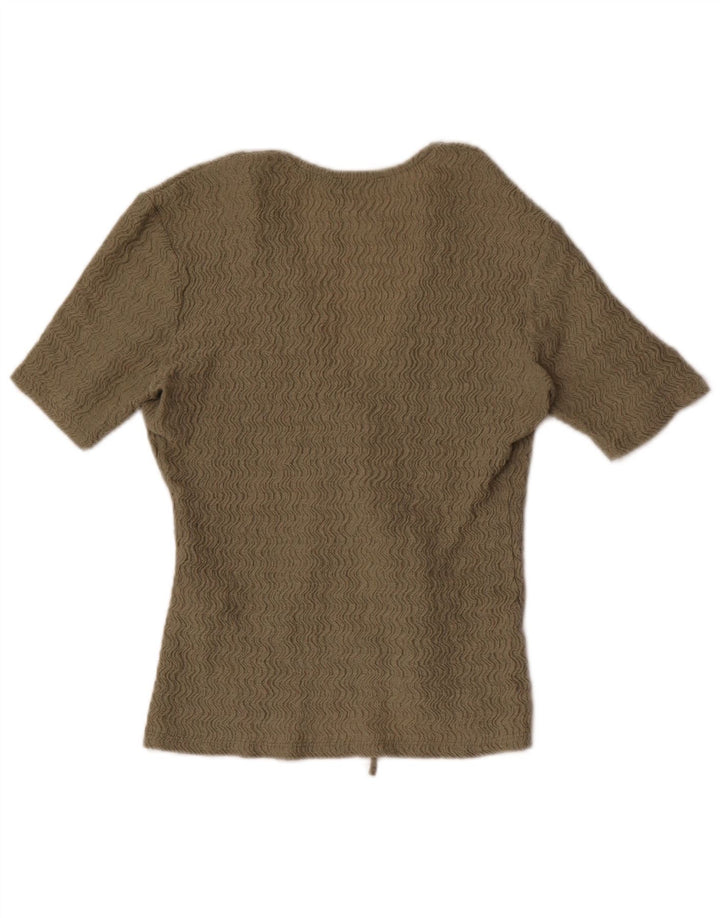 Zara Top corto de manga corta para mujer UK 8 Small Caqui Poliéster