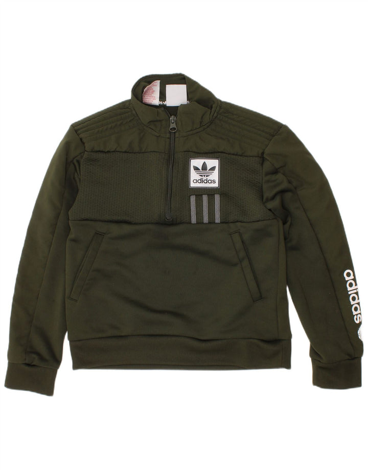 Adidas Boys Graphic Zip Neck Sudadera Jumper 7-8 años Verde Poliéster