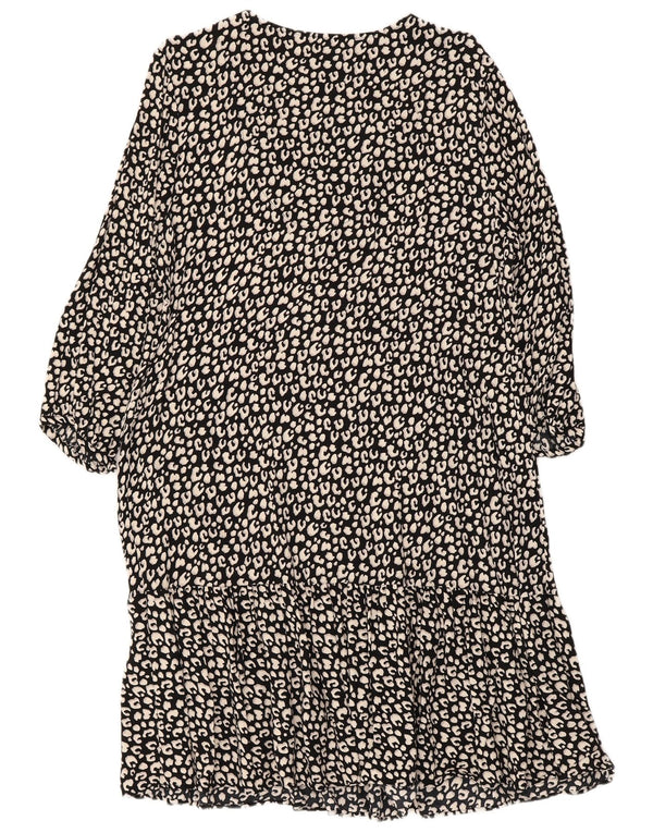 PRINCIPLES Womens 3/4 Sleeve Tiered Dress UK 16 Large Black Animal Print