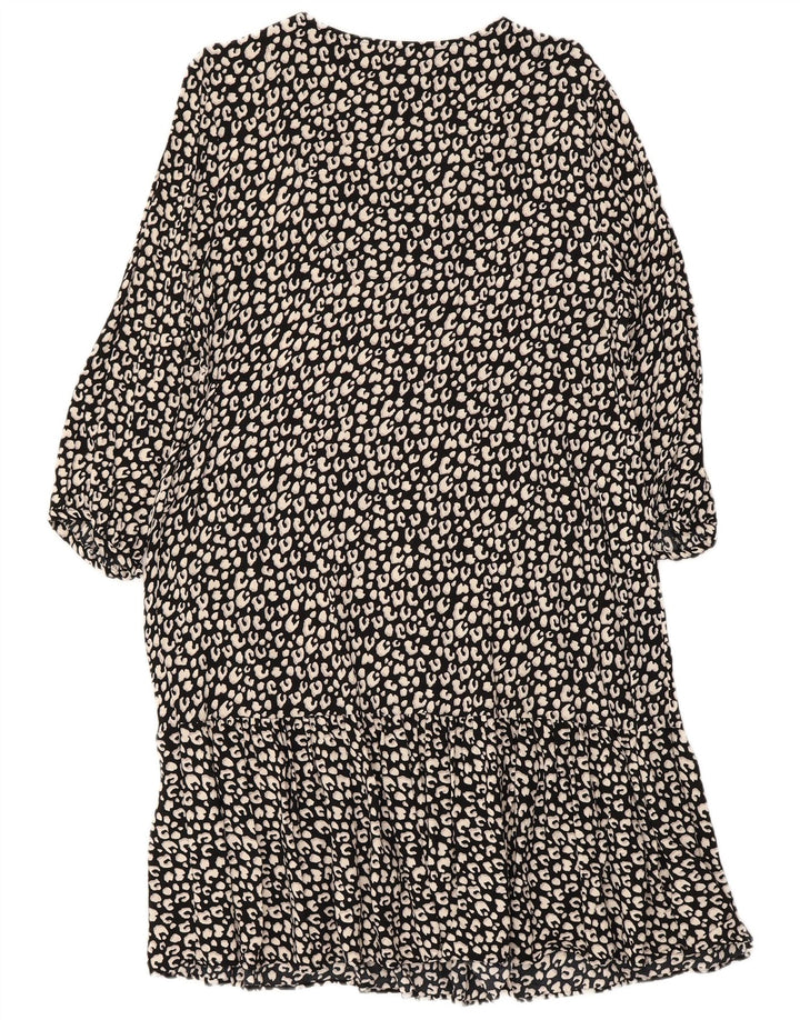 PRINCIPLES Vestido escalonado de manga 3/4 para mujer UK 46 Grande Estampado animal negro