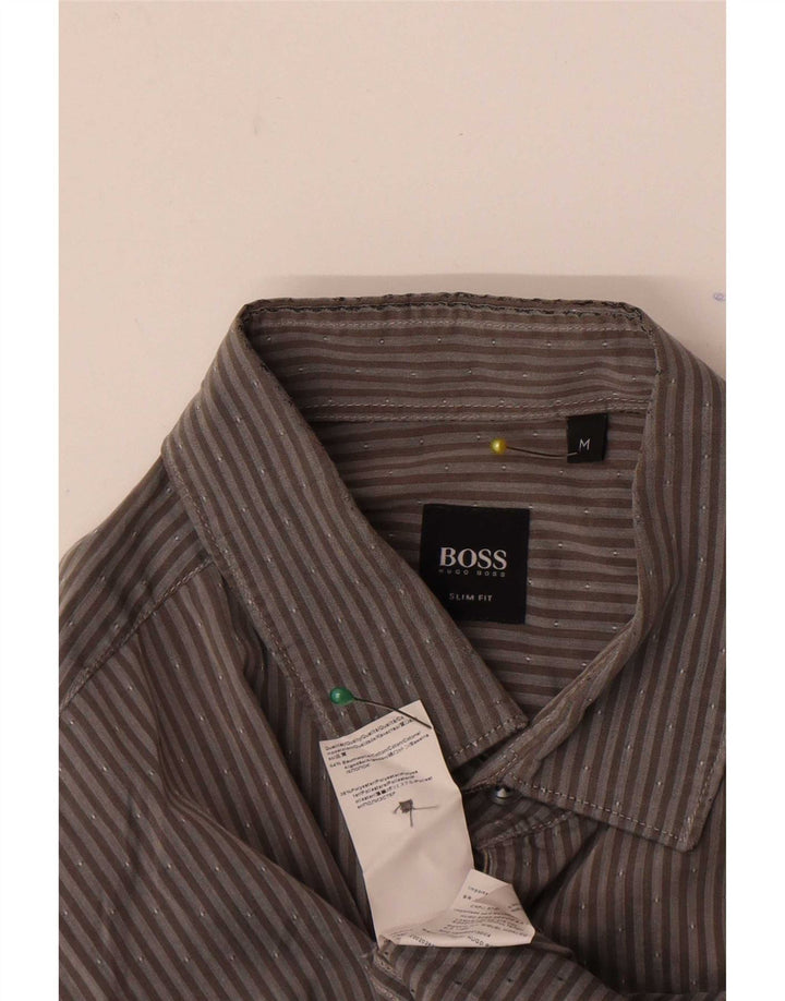 Camisas HUGO BOSS Hombre | Camisa slim fit de algodón con rayas diplomáticas en gris medio