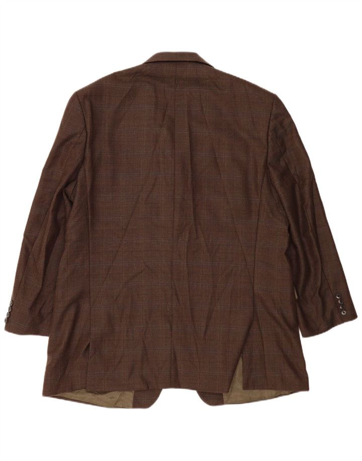 Marks & Spencer Chaqueta Blazer Larga de 2 Botones para Hombre UK 46 XL Lana a Cuadros Caqui