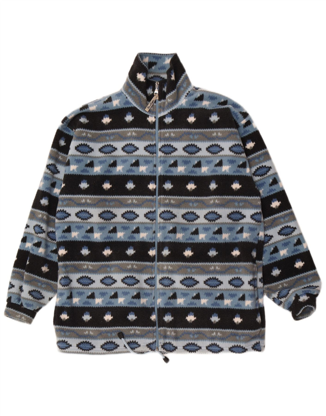 Vintage Mens Fleece Chaqueta Reino Unido 38 Azul Medio Fair Isle Poliéster