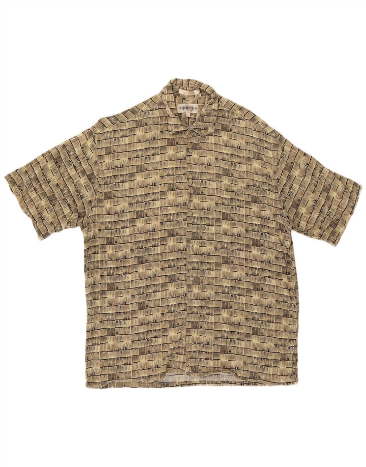 Camisa vintage de manga corta para hombre Rayón a rayas beige grande