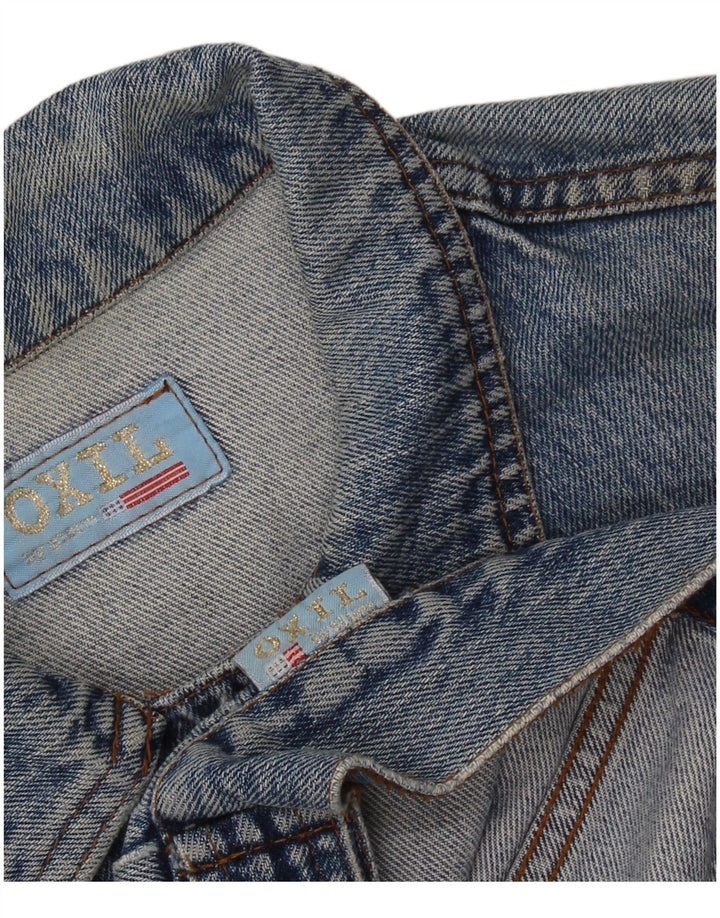 VINTAGE Mujer Crop Denim Chaqueta Reino Unido 14 Azul Medio