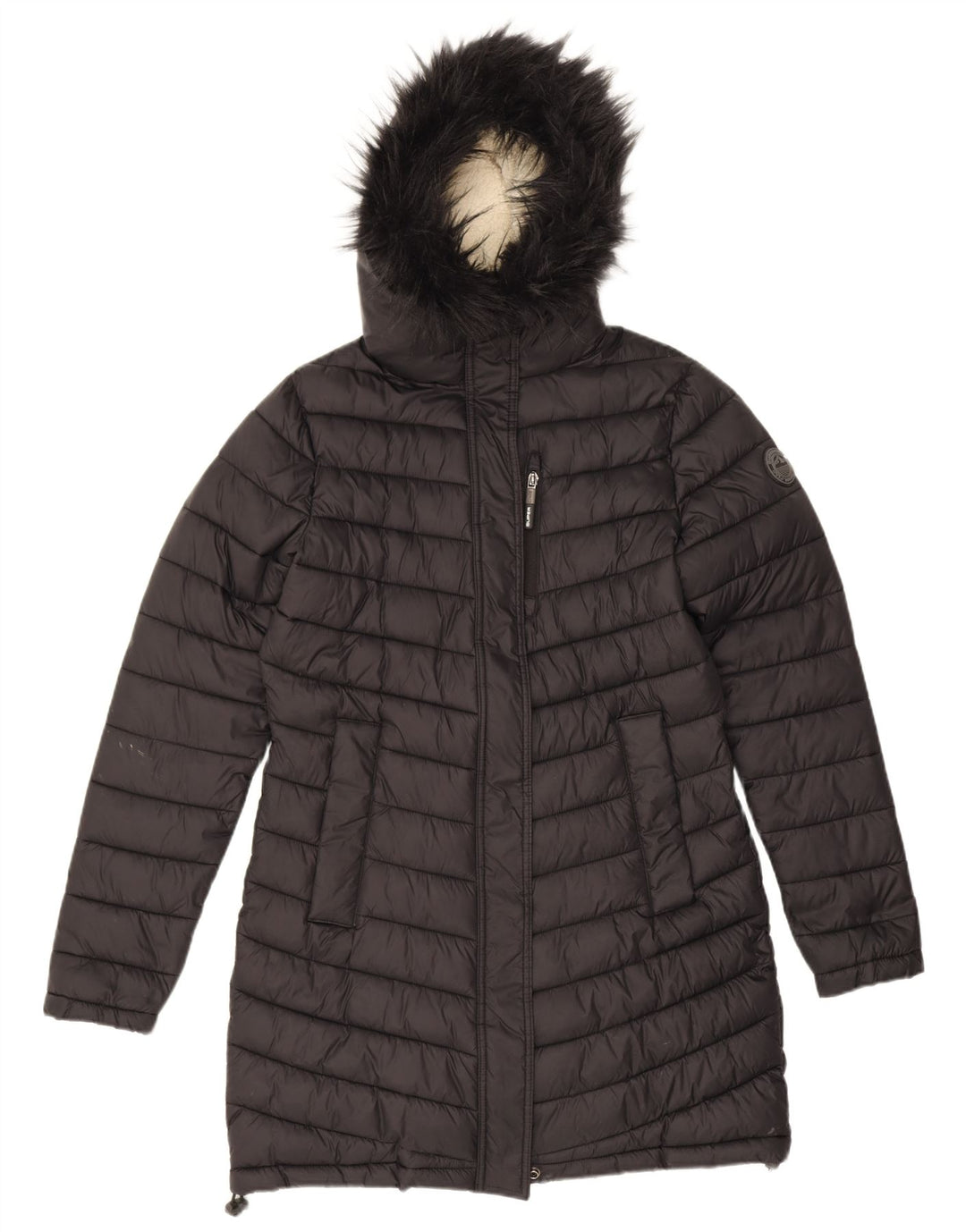 Superdry Abrigo acolchado con capucha para mujer, talla 44, nailon negro mediano