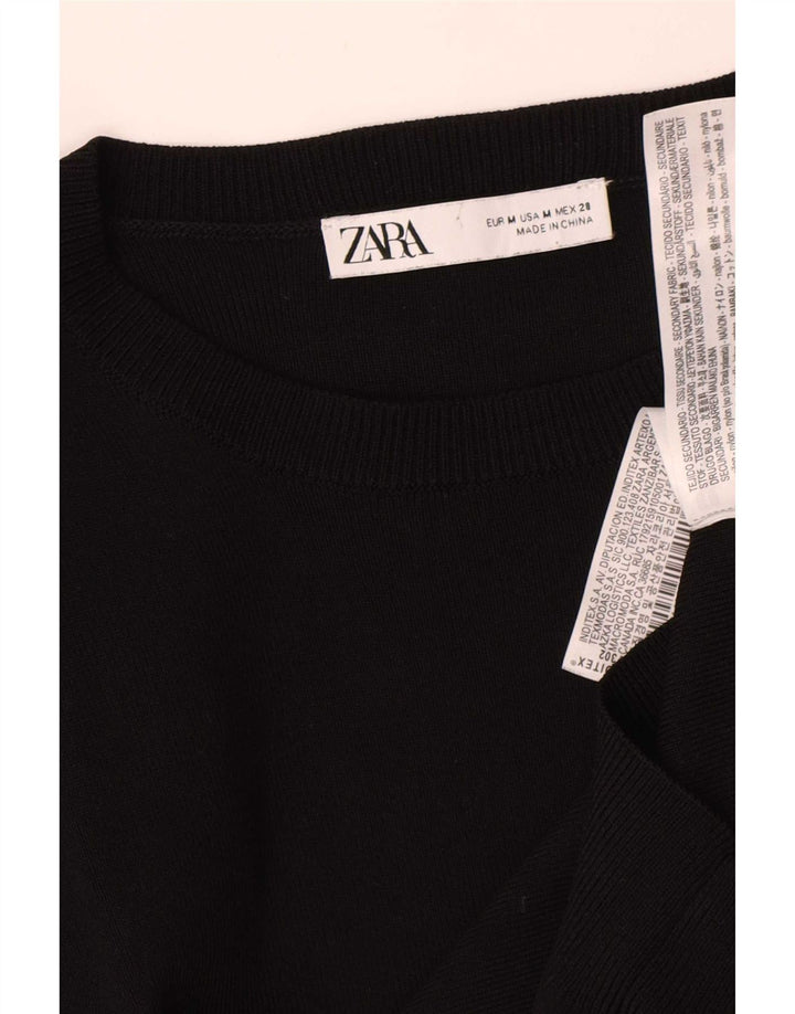 Zara Mujer Blusa Manga 3/4 Top UK 40 Mediano Algodón Negro