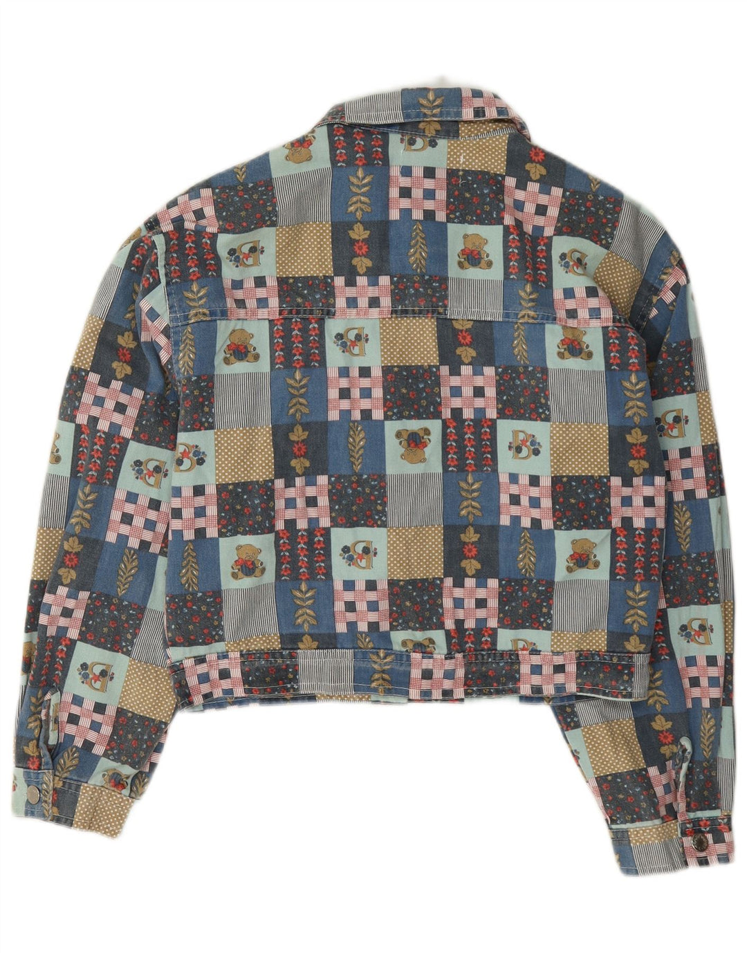 Vintage mujer crop bomber chaqueta Reino Unido 14 patchwork multicolor medio