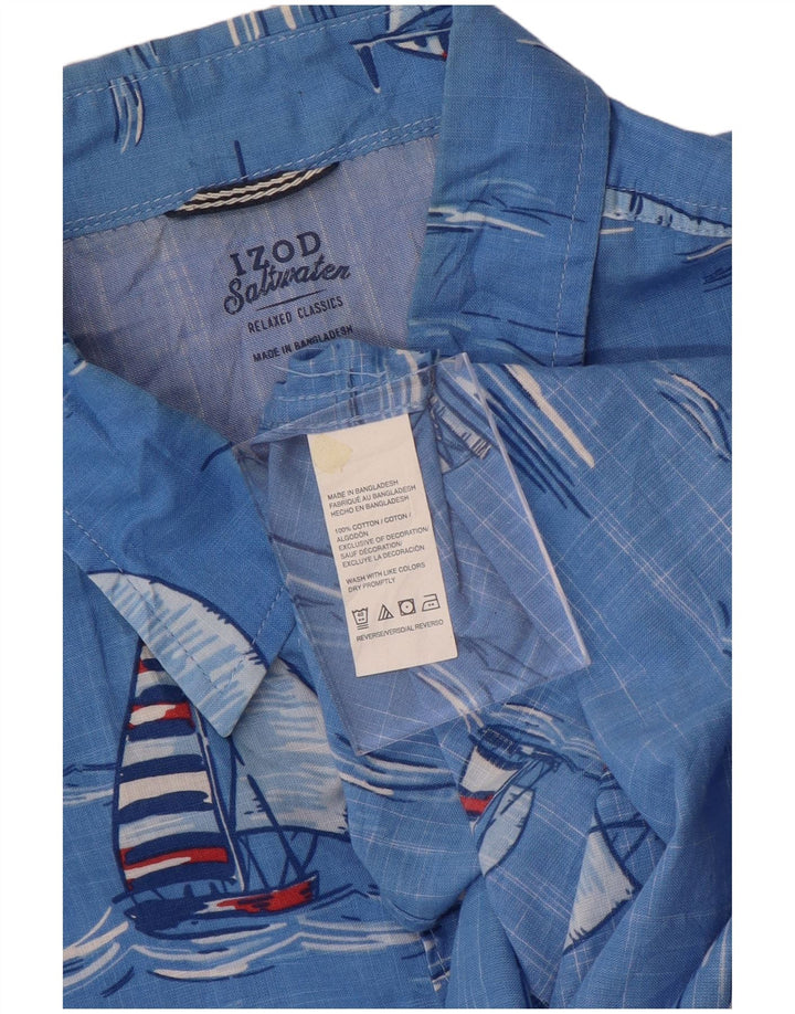 IZOD Camisa de manga corta de agua salada para hombre XL Algodón azul hawaiano