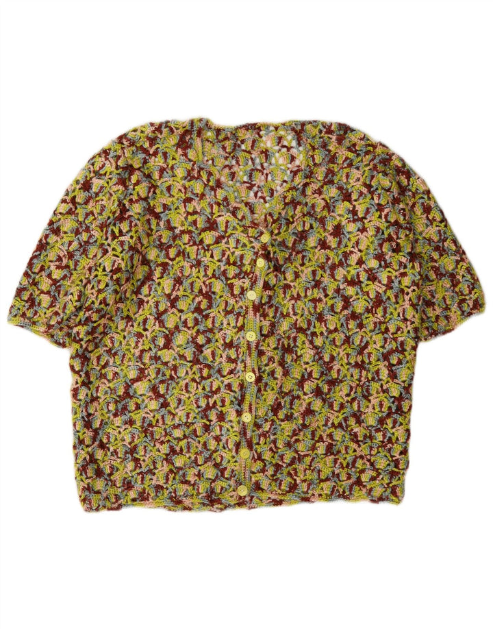 Vintage mujer manga corta Cardigan suéter Reino Unido 14 medio multicolor