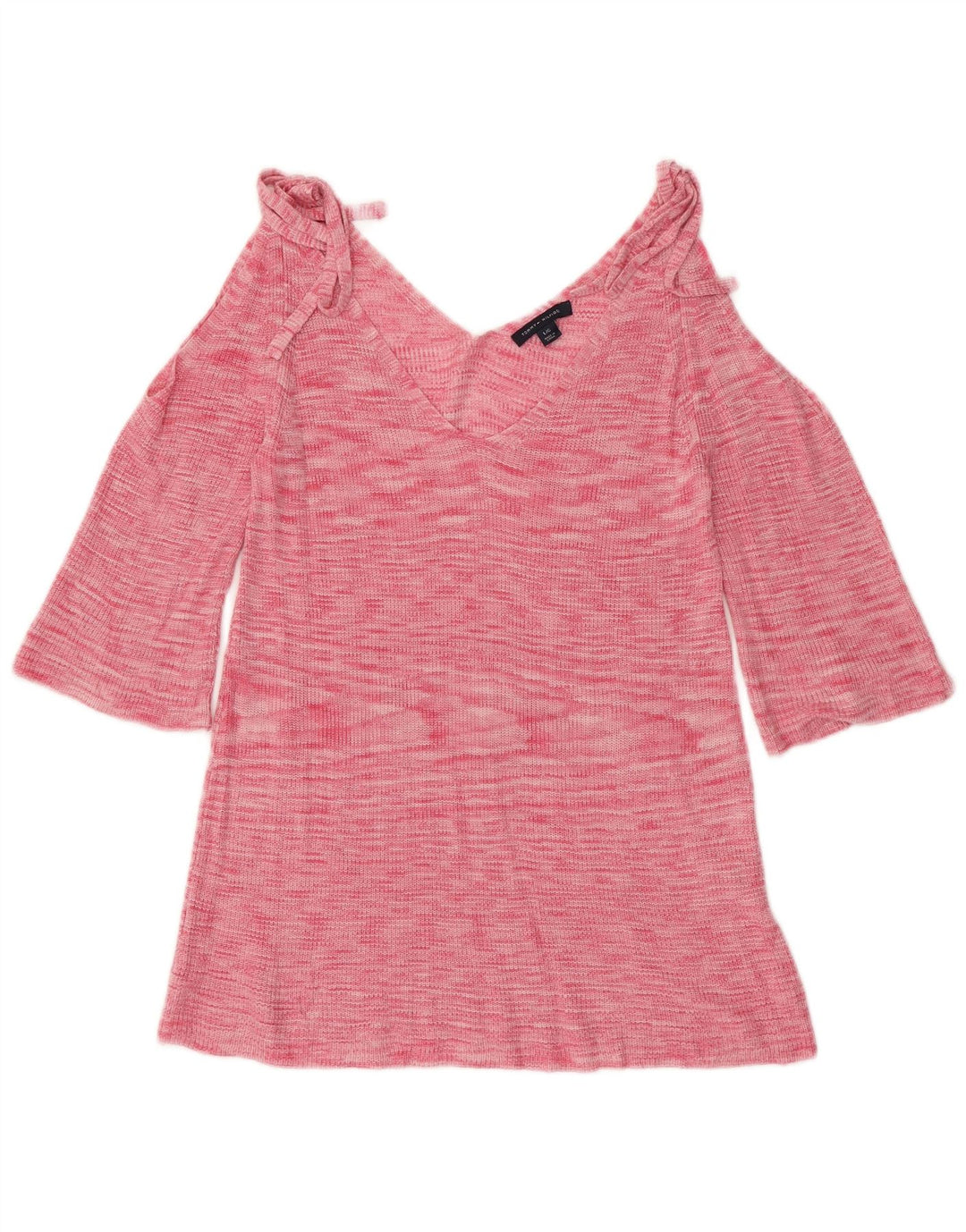 TOMMY HILFIGER Suéter tipo jersey con cuello en V para mujer Reino Unido 44 Grande Rosa moteado
