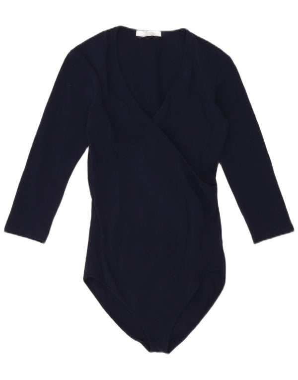Zara Body Manga 3/4 Mujer UK 8 Small Azul Marino Algodón
