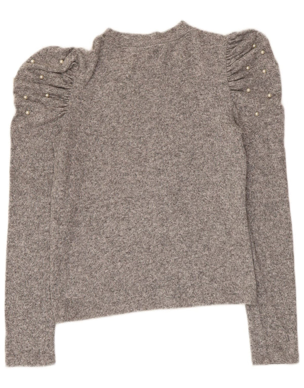 ZARA Mujer Blusa de manga larga Top UK 42 Gris medio moteado